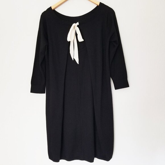 Club Monaco Flora Sweater Dress Bow Tie Back 100% Wool Black Classic LBD S $198 - Picture 7 of 16